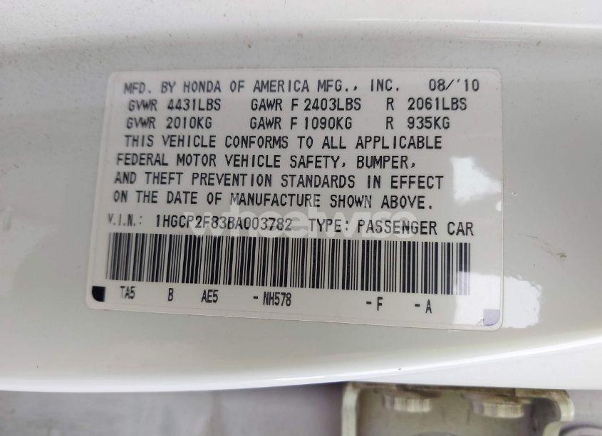 Photo 9 of 2011 Honda Accord 2.4 EX-L (VIN 1HGCP2F83BA003782)