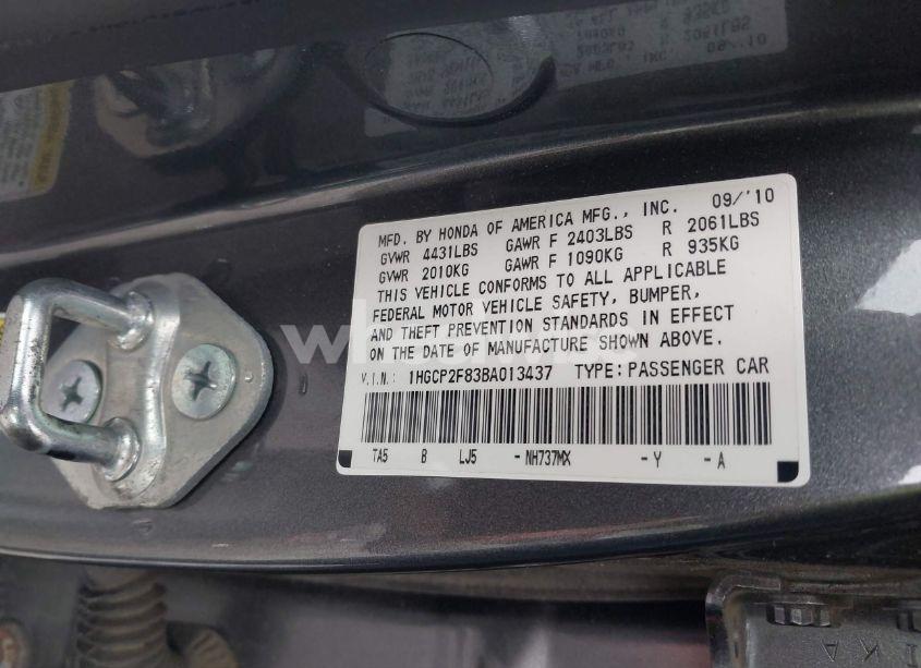 Photo 9 of 2011 Honda Accord 2.4 EX-L (VIN 1HGCP2F83BA013437)