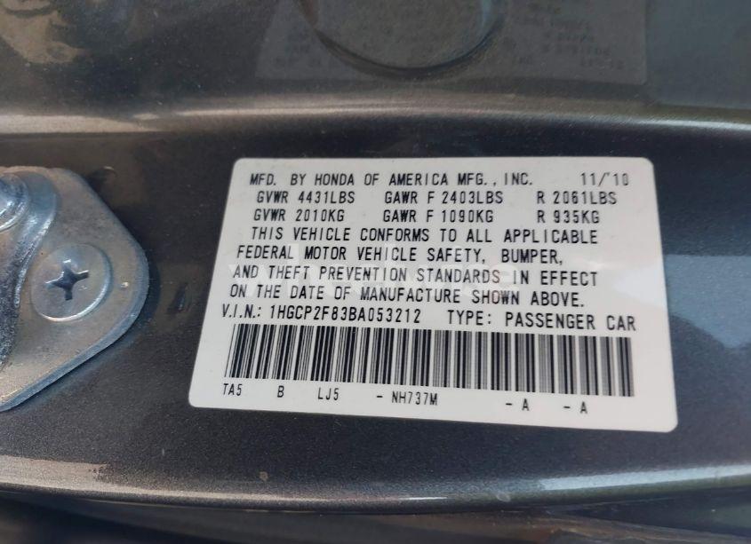 Photo 9 of 2011 Honda Accord 2.4 EX-L (VIN 1HGCP2F83BA053212)