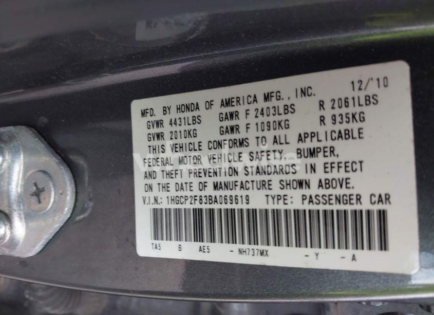 Photo 9 of 2011 Honda Accord 2.4 EX-L (VIN 1HGCP2F83BA069619)