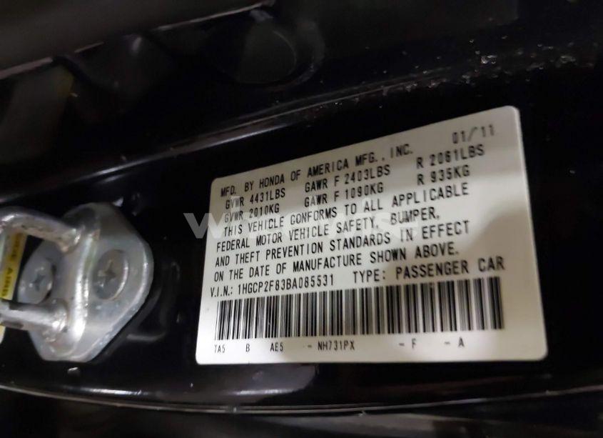 Photo 9 of 2011 Honda Accord 2.4 EX-L (VIN 1HGCP2F83BA085531)