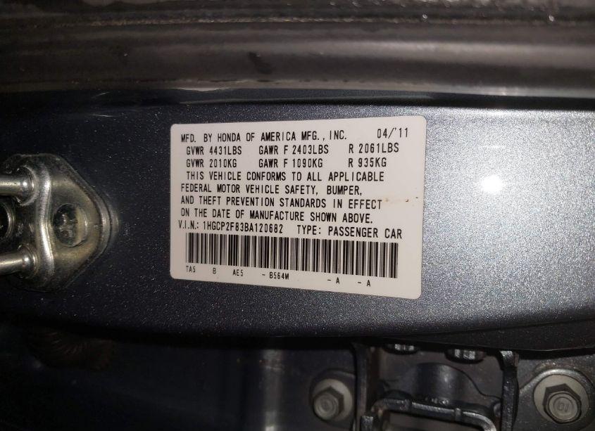 Photo 9 of 2011 Honda Accord 2.4 EX-L (VIN 1HGCP2F83BA120682)
