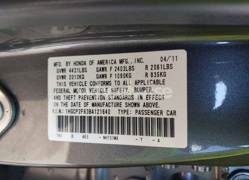 Photo 9 of 2011 Honda Accord 2.4 EX-L (VIN 1HGCP2F83BA121640)