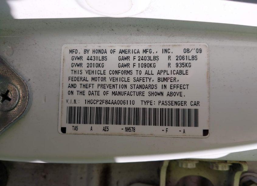 Photo 9 of 2010 Honda Accord SDN 2.4 EX-L/EX-L (VIN 1HGCP2F84AA006110)