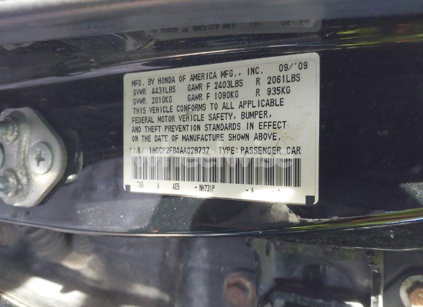 Photo 9 of 2010 Honda Accord 2.4 EX-L (VIN 1HGCP2F84AA028737)