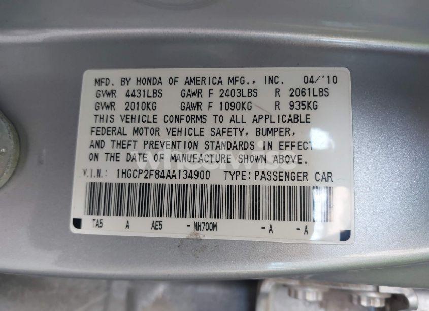 Photo 9 of 2010 Honda Accord 2.4 EX-L (VIN 1HGCP2F84AA134900)