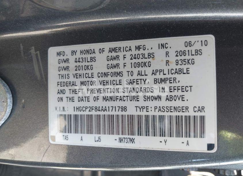 Photo 9 of 2010 Honda Accord 2.4 EX-L (VIN 1HGCP2F84AA171798)