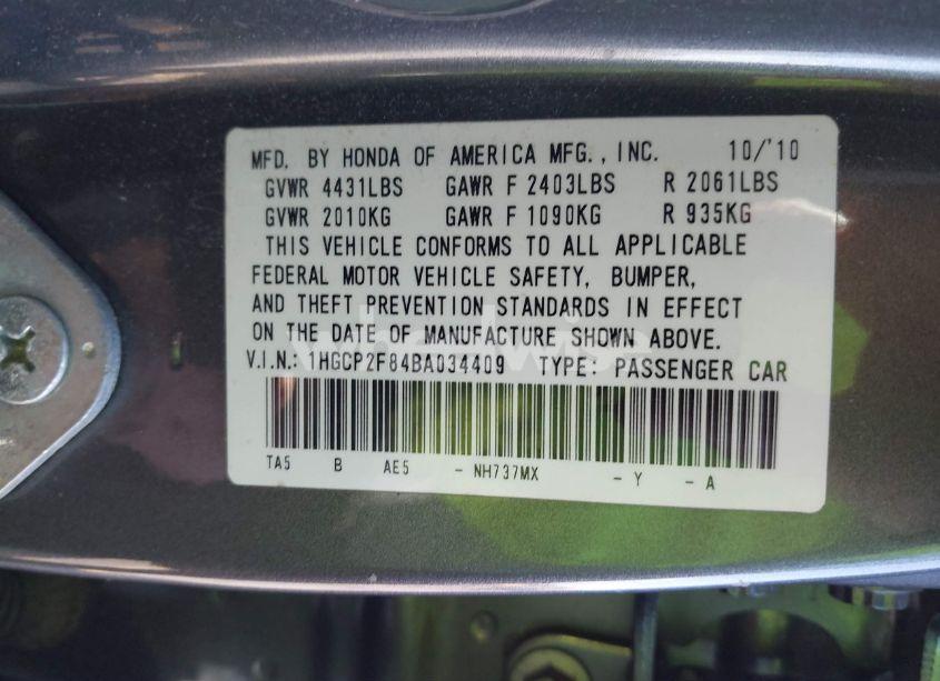 Photo 9 of 2011 Honda Accord 2.4 EX-L (VIN 1HGCP2F84BA034409)