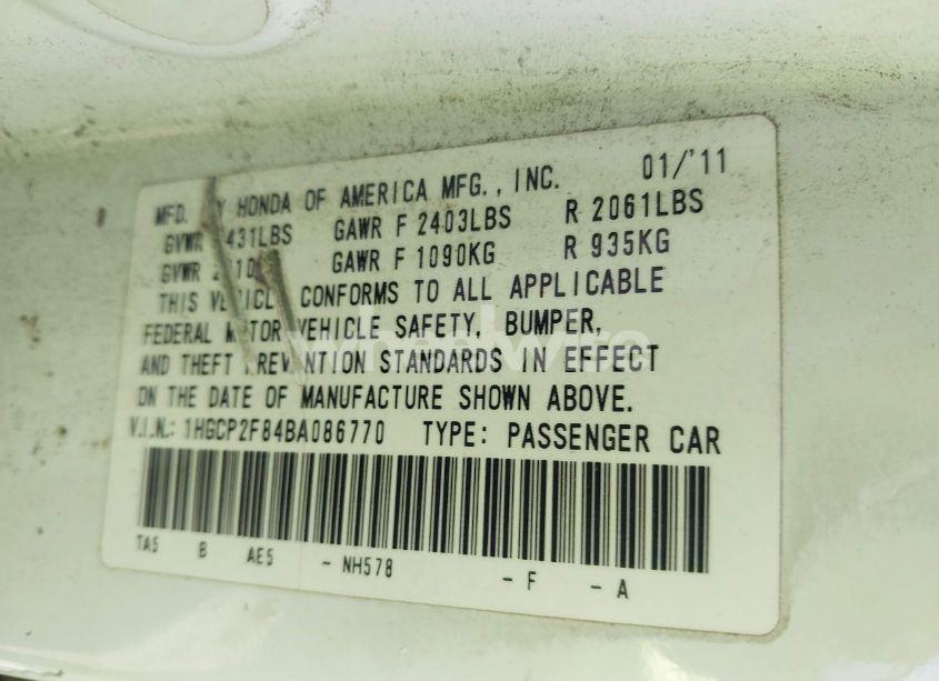 Photo 9 of 2011 Honda Accord 2.4 EX-L (VIN 1HGCP2F84BA086770)