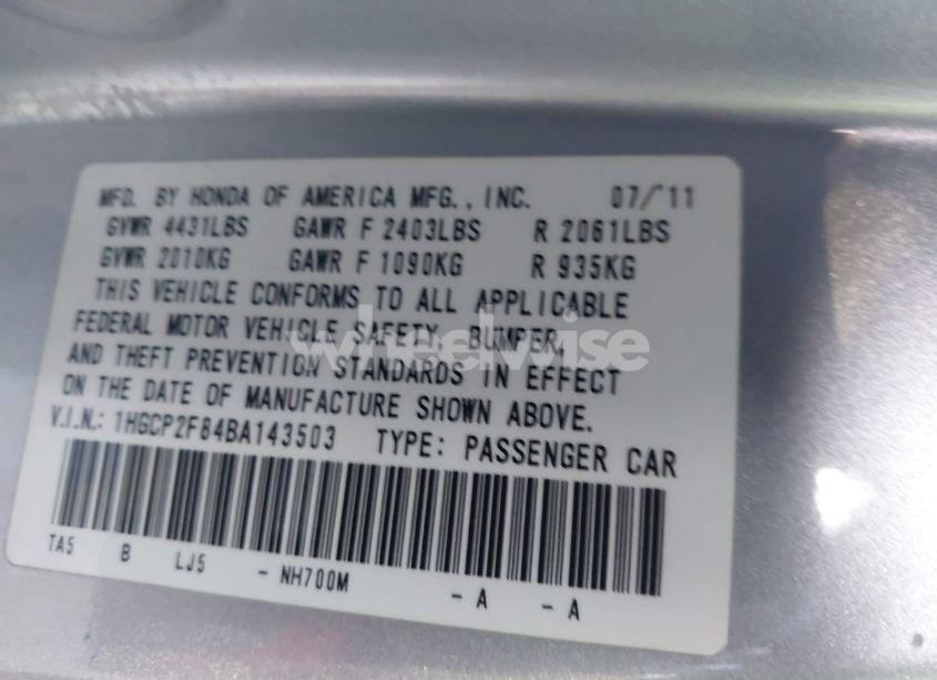 Photo 9 of 2011 Honda Accord 2.4 EX-L (VIN 1HGCP2F84BA143503)