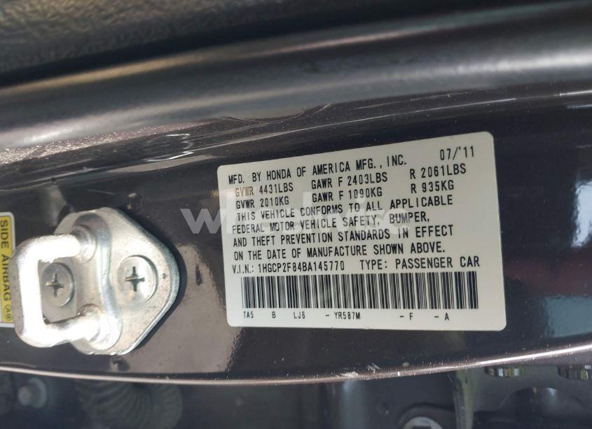 Photo 9 of 2011 Honda Accord 2.4 EX-L (VIN 1HGCP2F84BA145770)