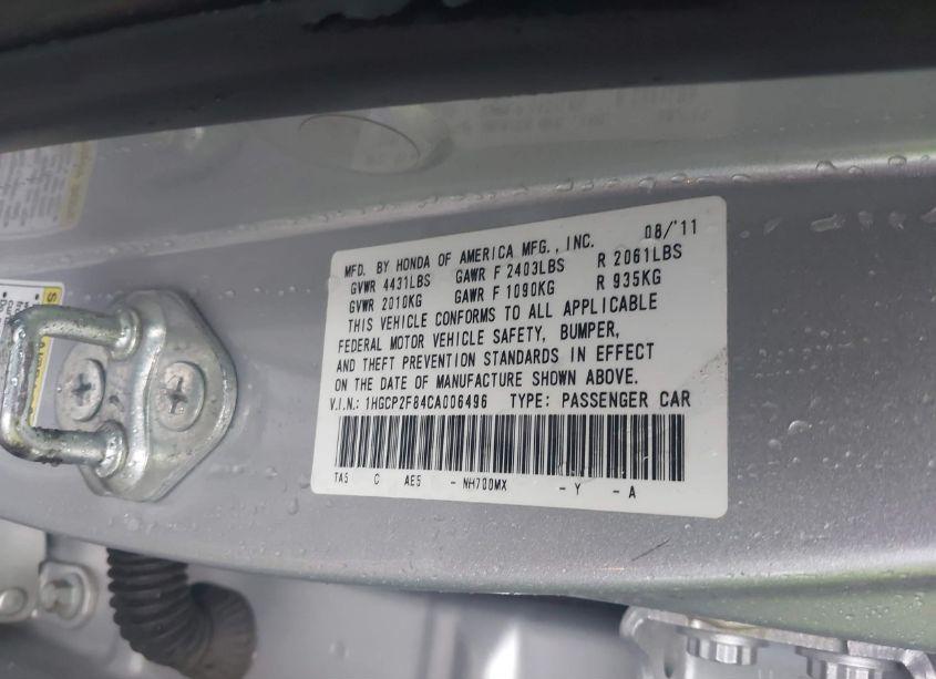 Photo 9 of 2012 Honda Accord 2.4 EX-L (VIN 1HGCP2F84CA006496)