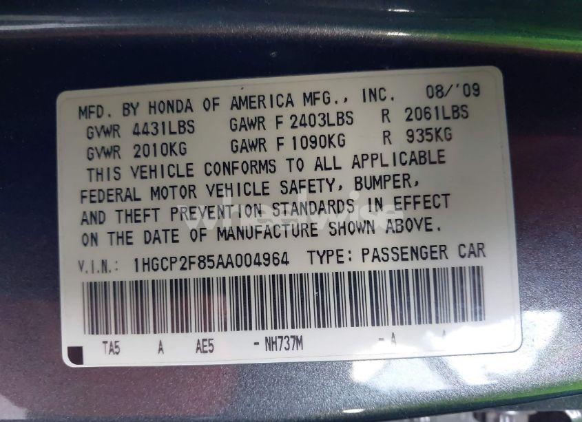 Photo 9 of 2010 Honda Accord 2.4 EX-L (VIN 1HGCP2F85AA004964)