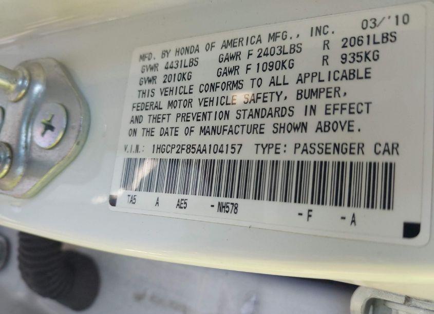 Photo 9 of 2010 Honda Accord 2.4 EX-L (VIN 1HGCP2F85AA104157)