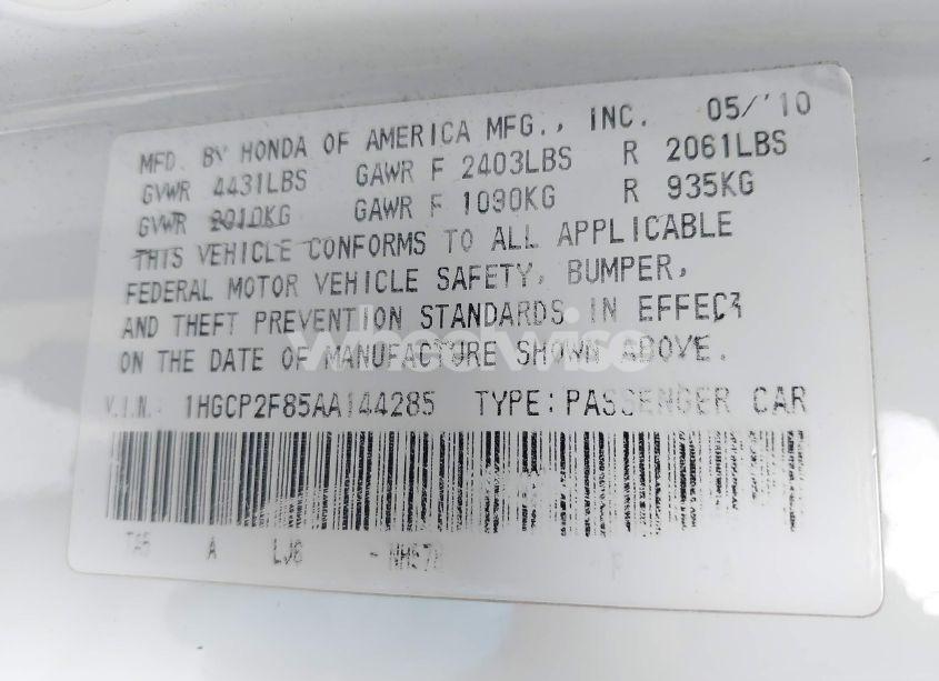 Photo 9 of 2010 Honda Accord 2.4 EX-L (VIN 1HGCP2F85AA144285)