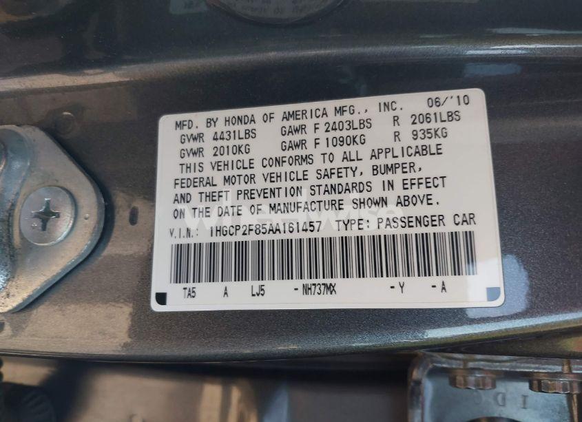 Photo 9 of 2010 Honda Accord 2.4 EX-L (VIN 1HGCP2F85AA161457)