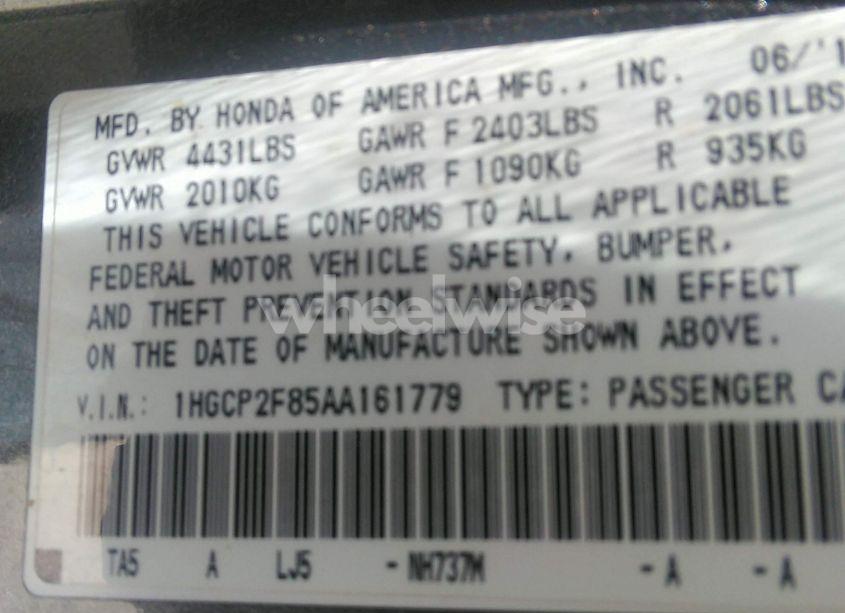 Photo 9 of 2010 Honda Accord 2.4 EX-L (VIN 1HGCP2F85AA161779)