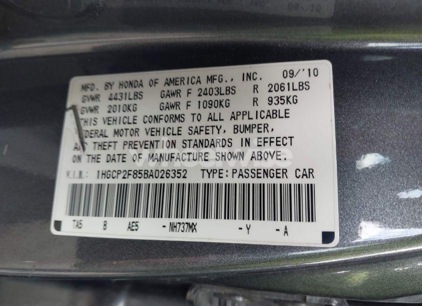 Photo 9 of 2011 Honda Accord 2.4 EX-L (VIN 1HGCP2F85BA026352)