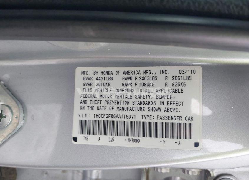 Photo 9 of 2010 Honda Accord 2.4 EX-L (VIN 1HGCP2F86AA115071)