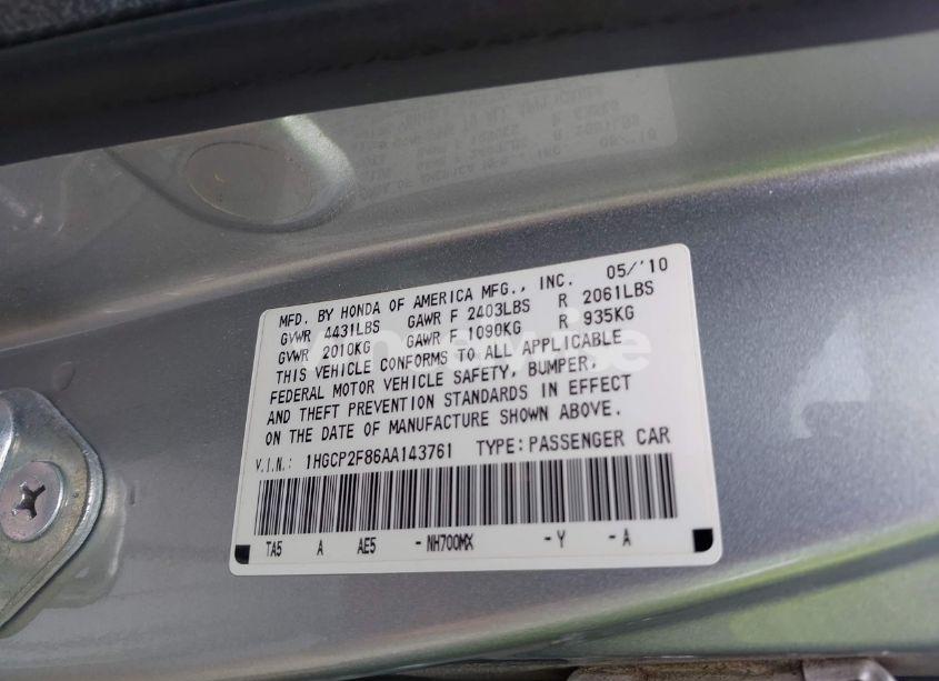 Photo 9 of 2010 Honda Accord 2.4 EX-L (VIN 1HGCP2F86AA143761)