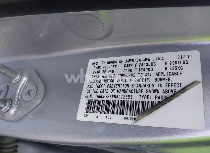 Photo 9 of 2011 Honda Accord 2.4 EX-L (VIN 1HGCP2F86BA072899)