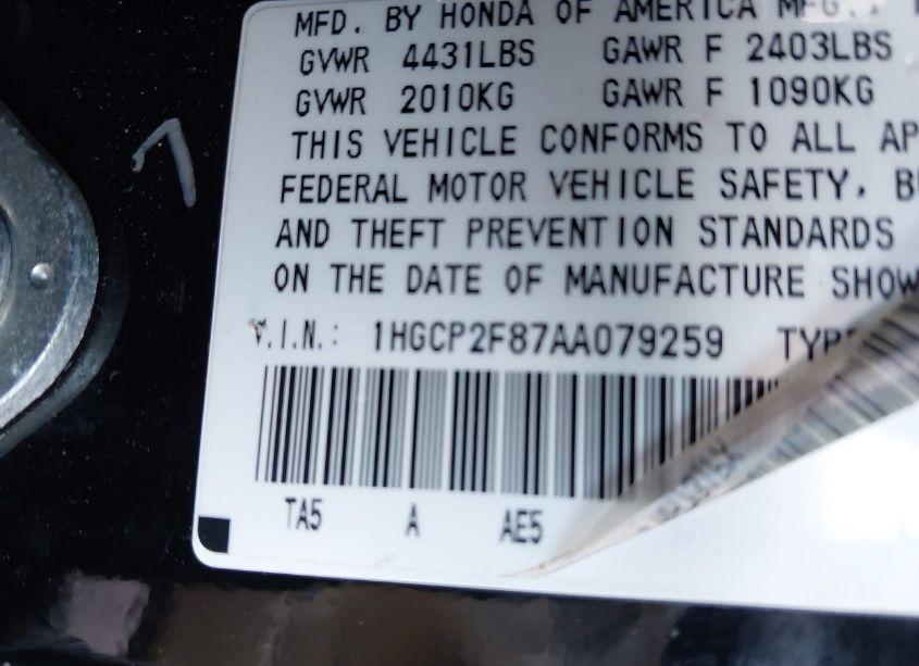 Photo 9 of 2010 Honda Accord EXL (VIN 1HGCP2F87AA079259)