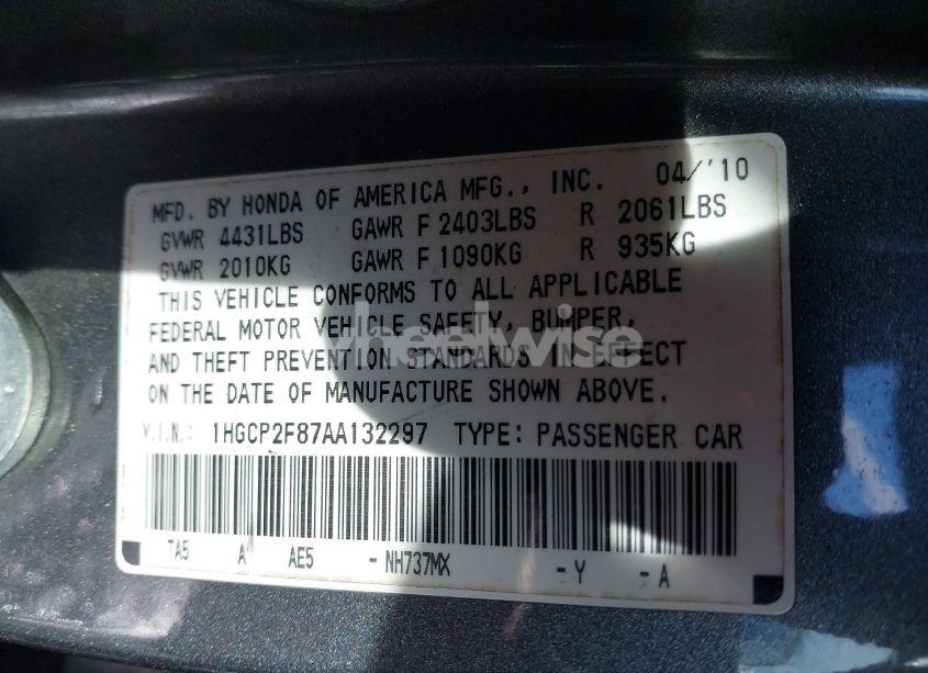 Photo 9 of 2010 Honda Accord 2.4 EX-L (VIN 1HGCP2F87AA132297)