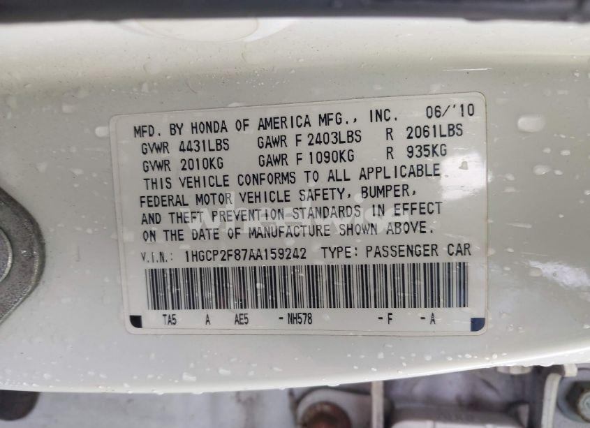 Photo 9 of 2010 Honda Accord 2.4 EX-L (VIN 1HGCP2F87AA159242)