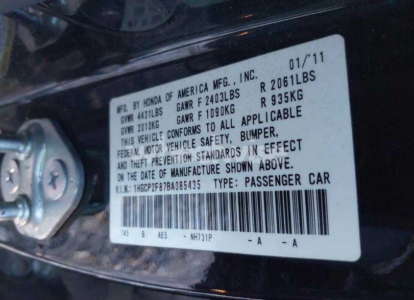 Photo 9 of 2011 Honda Accord 2.4 EX-L (VIN 1HGCP2F87BA085435)