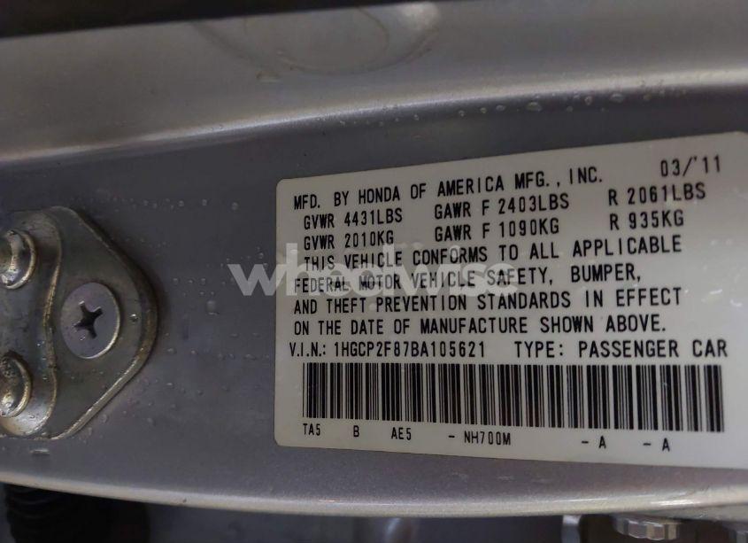 Photo 9 of 2011 Honda Accord 2.4 EX-L (VIN 1HGCP2F87BA105621)