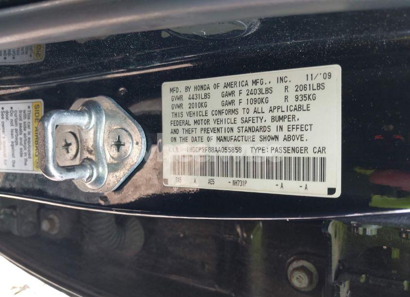 Photo 9 of 2010 Honda Accord 2.4 EX-L (VIN 1HGCP2F88AA055858)