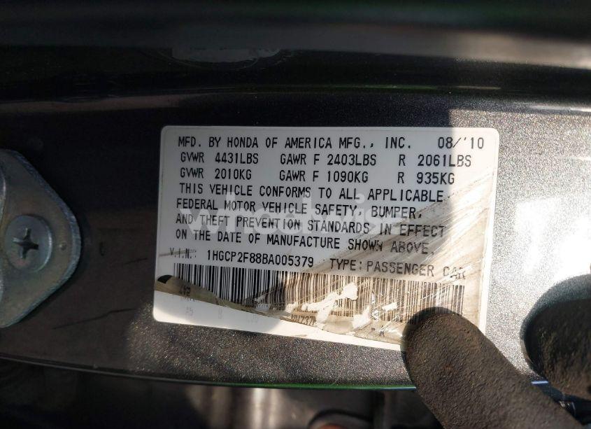 Photo 9 of 2011 Honda Accord 2.4 EX-L (VIN 1HGCP2F88BA005379)