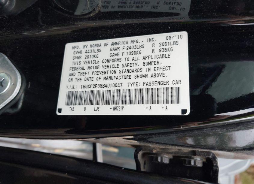 Photo 9 of 2011 Honda Accord 2.4 EX-L (VIN 1HGCP2F88BA010047)