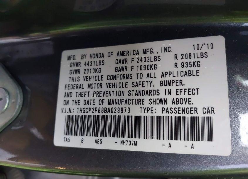 Photo 9 of 2011 Honda Accord 2.4 EX-L (VIN 1HGCP2F88BA029973)