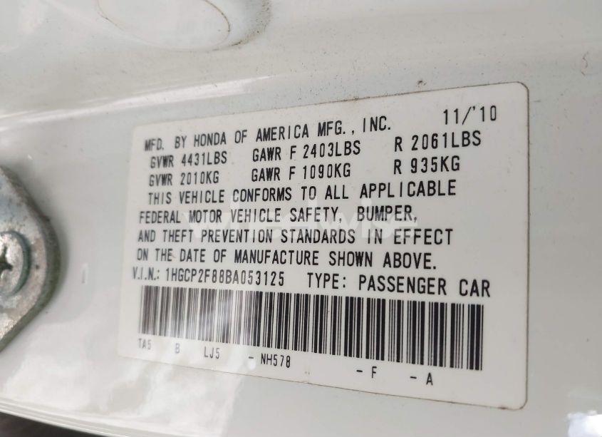 Photo 9 of 2011 Honda Accord 2.4 EX-L (VIN 1HGCP2F88BA053125)