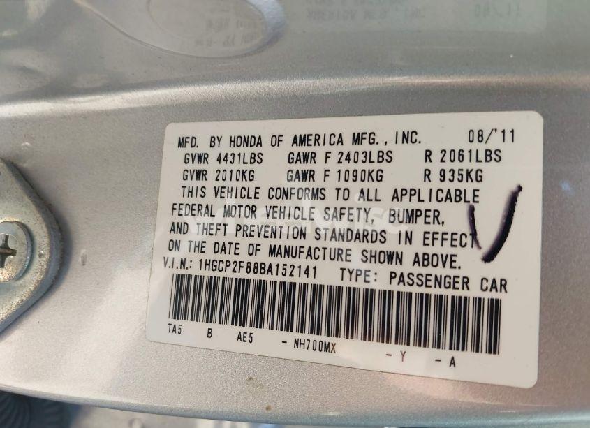 Photo 9 of 2011 Honda Accord 2.4 EX-L (VIN 1HGCP2F88BA152141)