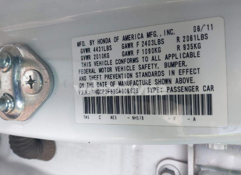 Photo 9 of 2012 Honda Accord 2.4 EX-L (VIN 1HGCP2F88CA006629)