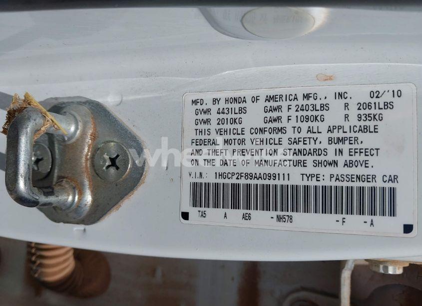 Photo 9 of 2010 Honda Accord 2.4 EX-L (VIN 1HGCP2F89AA099111)