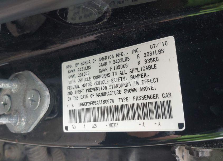 Photo 9 of 2010 Honda Accord 2.4 EX-L (VIN 1HGCP2F89AA180674)