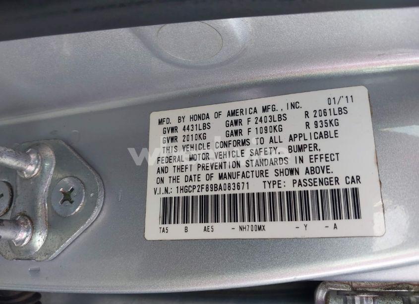 Photo 9 of 2011 Honda Accord 2.4 EX-L (VIN 1HGCP2F89BA083671)