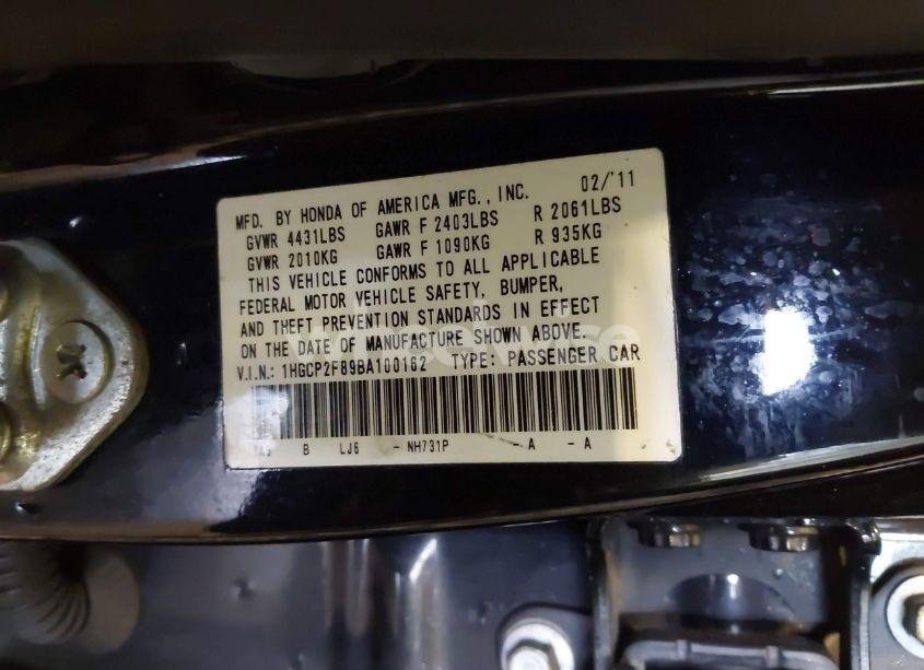Photo 9 of 2011 Honda Accord 2.4 EX-L (VIN 1HGCP2F89BA100162)