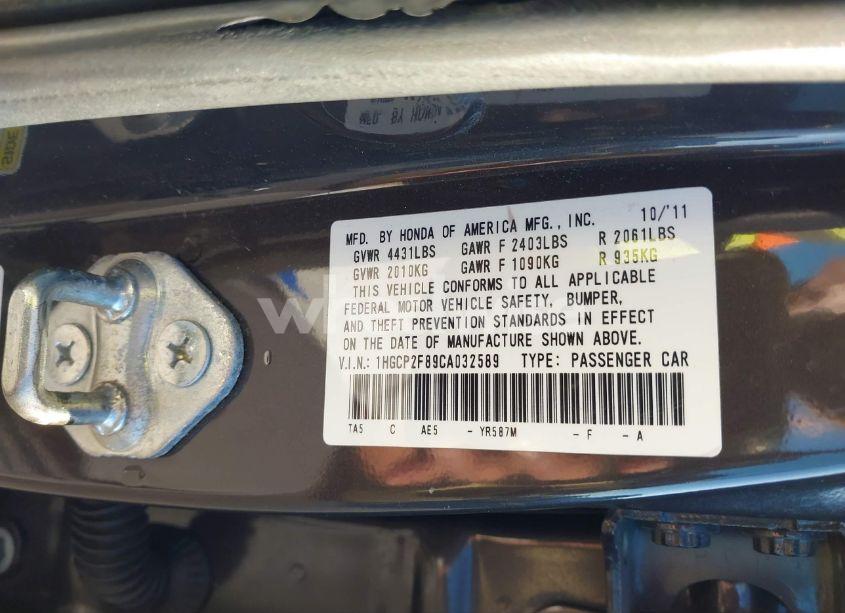 Photo 9 of 2012 Honda Accord EXL (VIN 1HGCP2F89CA032589)