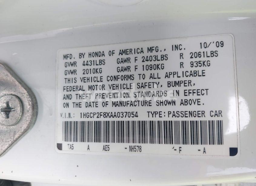 Photo 9 of 2010 Honda Accord 2.4 EX-L (VIN 1HGCP2F8XAA037054)