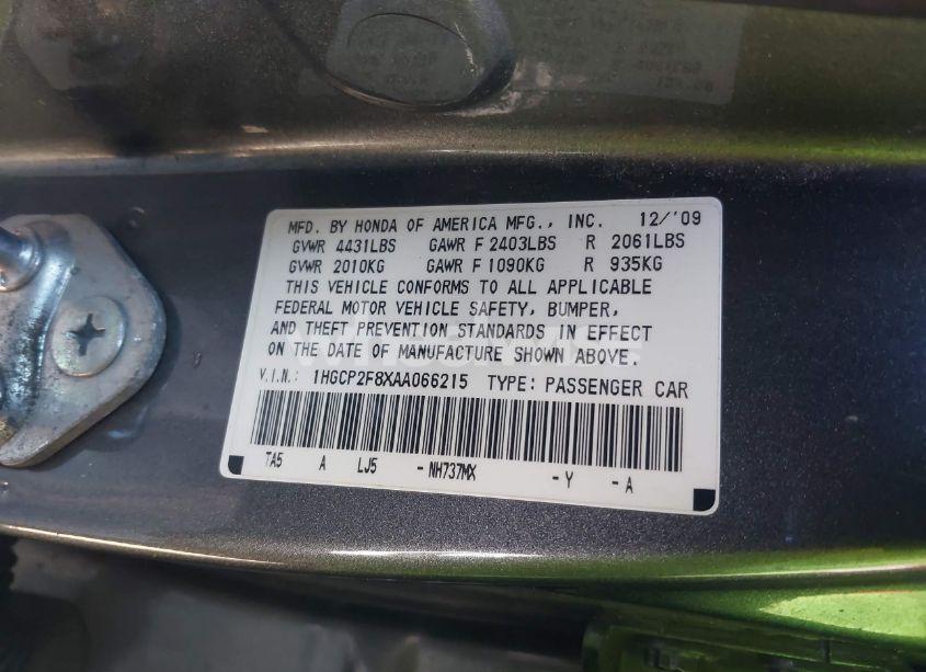 Photo 9 of 2010 Honda Accord SDN 2.4 EX-L/EX-L (VIN 1HGCP2F8XAA066215)
