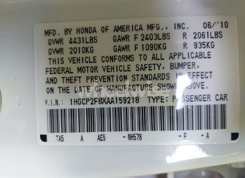 Photo 9 of 2010 Honda Accord 2.4 EX-L (VIN 1HGCP2F8XAA159218)