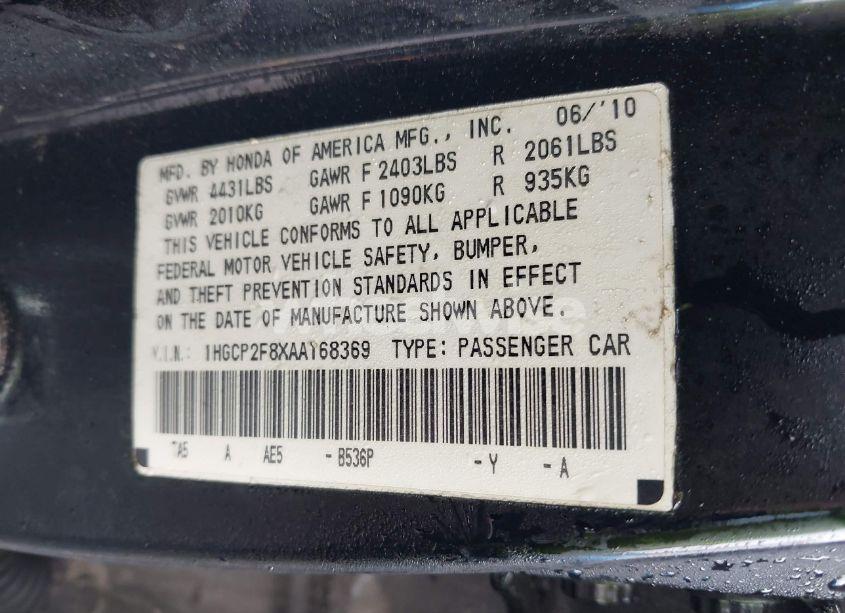 Photo 9 of 2010 Honda Accord 2.4 EX-L (VIN 1HGCP2F8XAA168369)