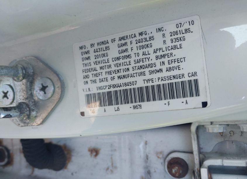 Photo 9 of 2010 Honda Accord 2.4 EX-L (VIN 1HGCP2F8XAA184507)