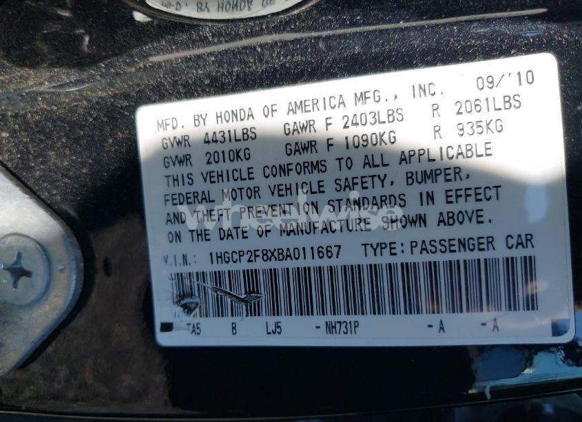 Photo 9 of 2011 Honda Accord 2.4 EX-L (VIN 1HGCP2F8XBA011667)