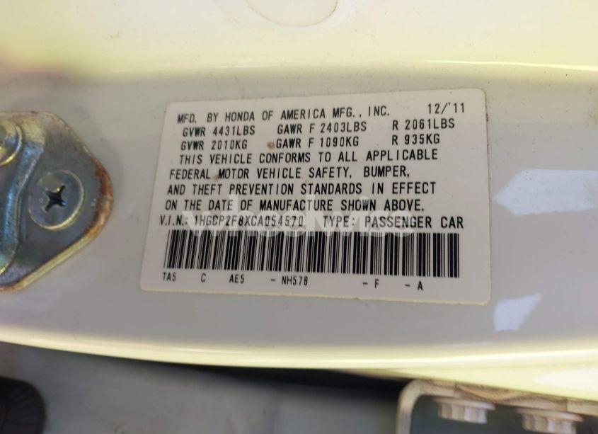 Photo 9 of 2012 Honda Accord 2.4 EX-L (VIN 1HGCP2F8XCA054570)