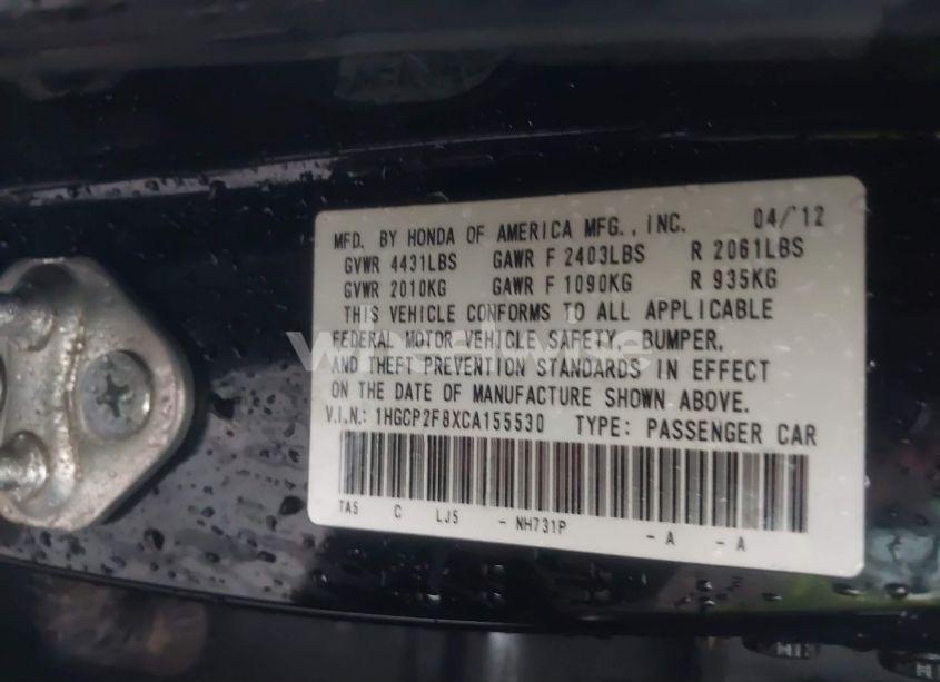 Photo 9 of 2012 Honda Accord 2.4 EX-L (VIN 1HGCP2F8XCA155530)